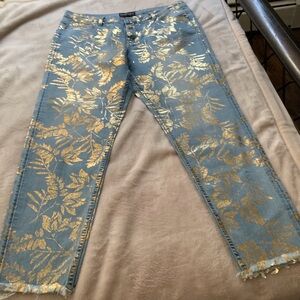 FRANK LYMAN GOLD EMBOSSED JEANS, Size Large